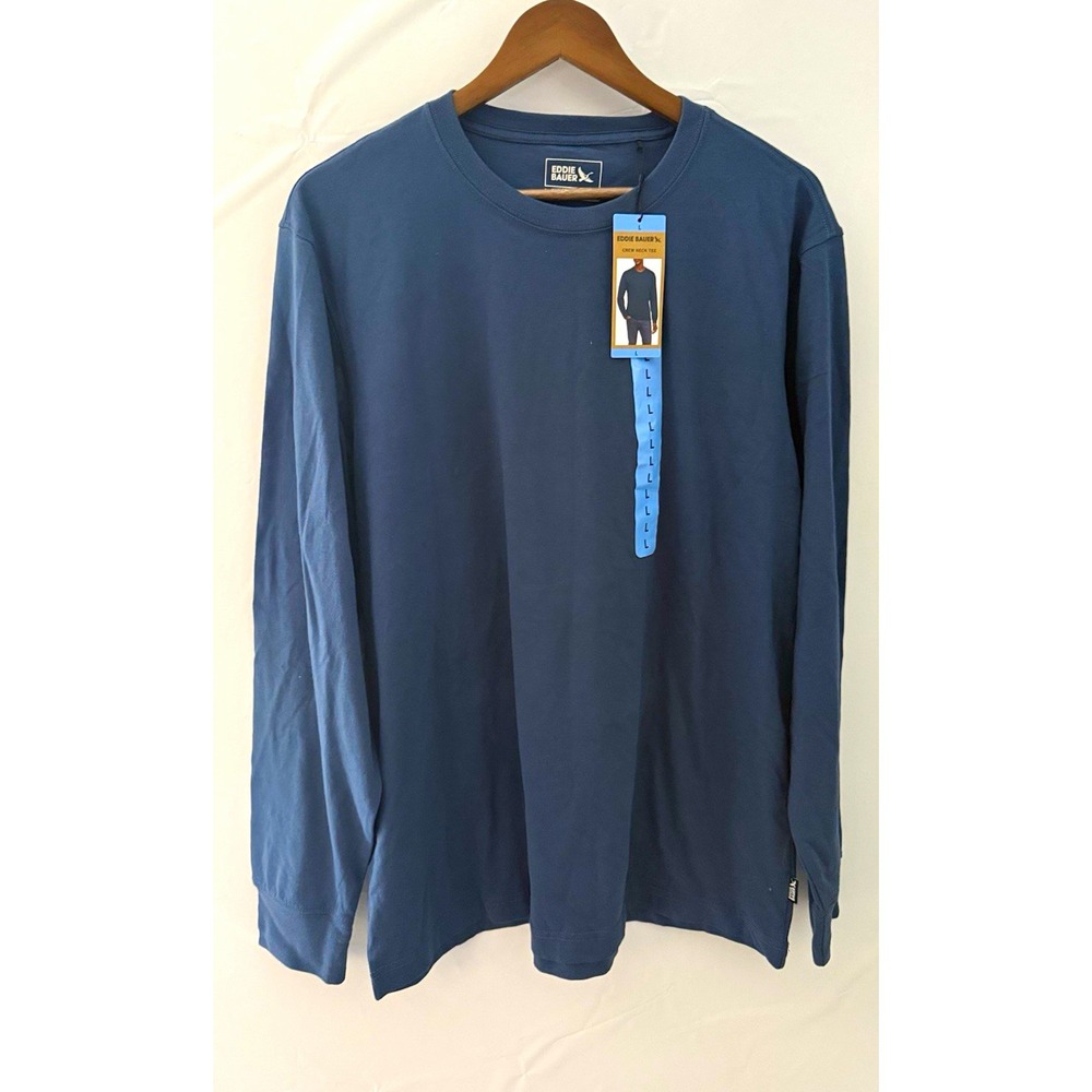 Eddie Bauer Men's Crew Neck Long Sleeve T-Shirt Blue Classic Fit Size L